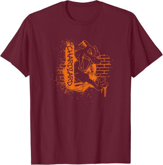 Pokémon Charizard Orange Street Art Graffiti Logo T-Shirt - T-Shirt | Maroon