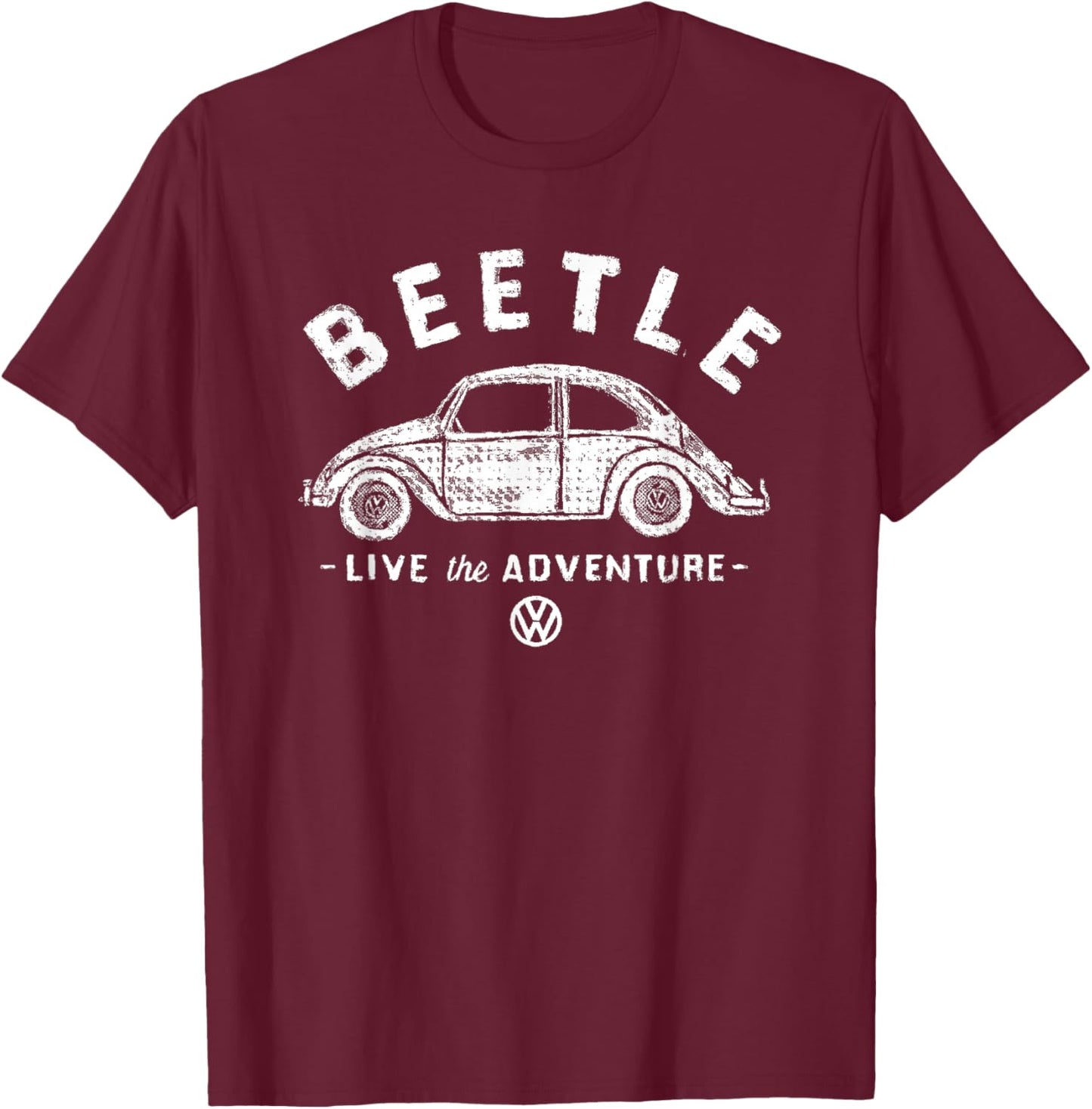 Volkswagen Beetle White Live The Adventure T-Shirt - T-Shirt | Maroon