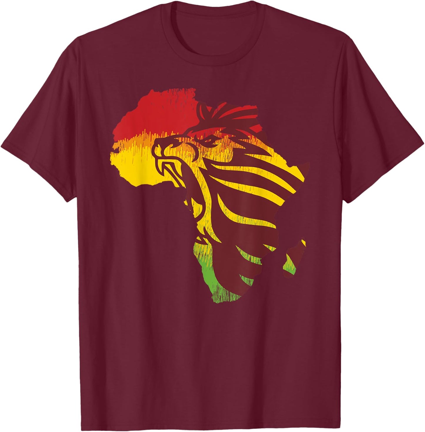 Roar Africa Map Lion Face Reggae Rasta Gift Design design T-Shirt - T-Shirt | Maroon