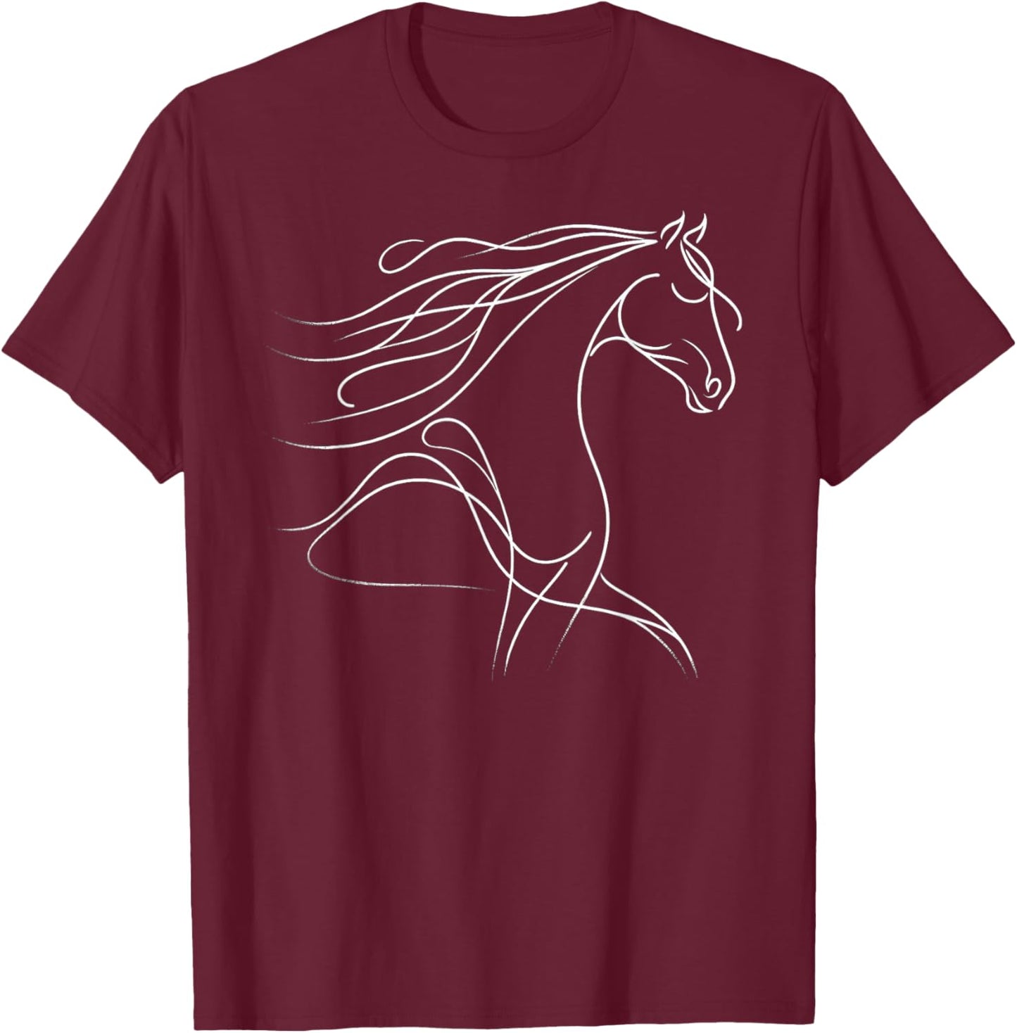 Majestic Horse Line Sketch T-Shirt - T-Shirt | Maroon