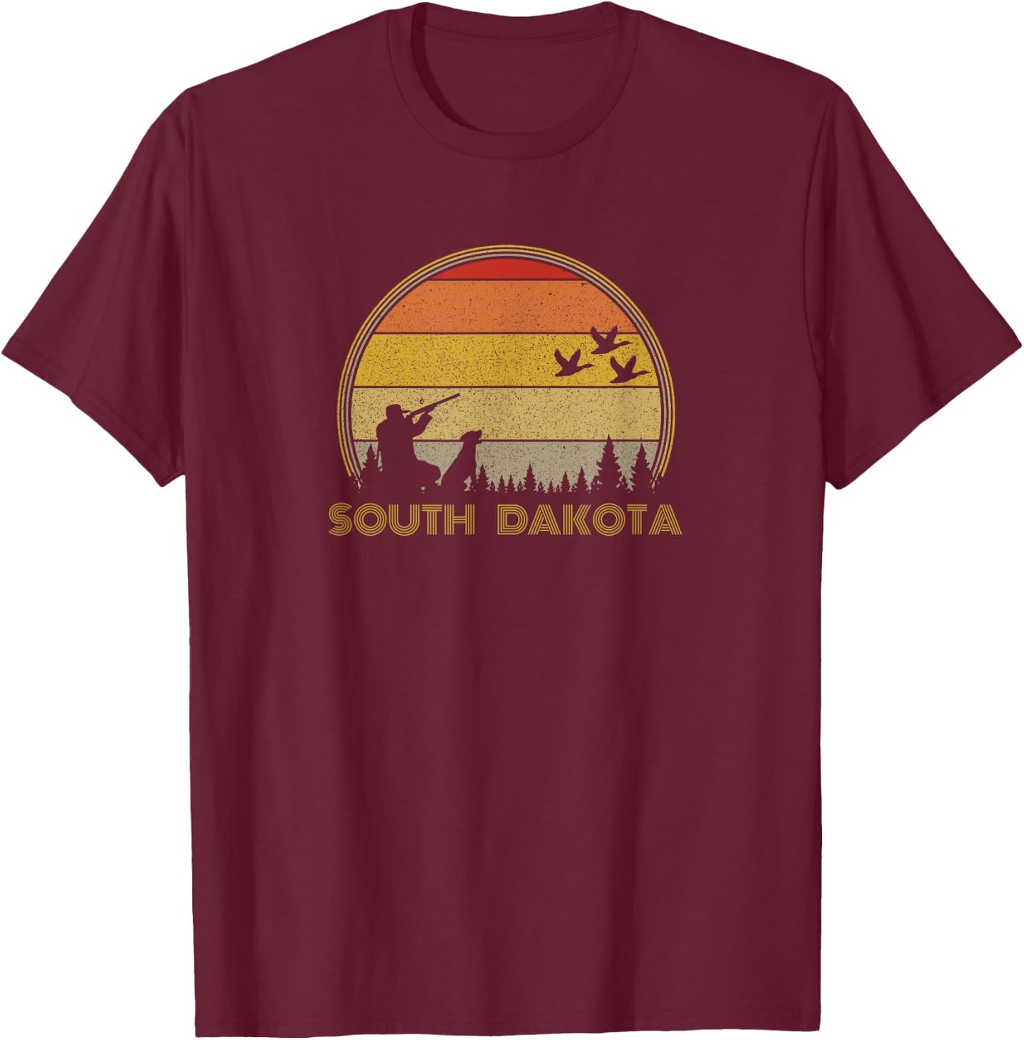 South Dakota Pheasant Hunter Bird Hunting Sunset Retro T-Shirt - T-Shirt | Maroon
