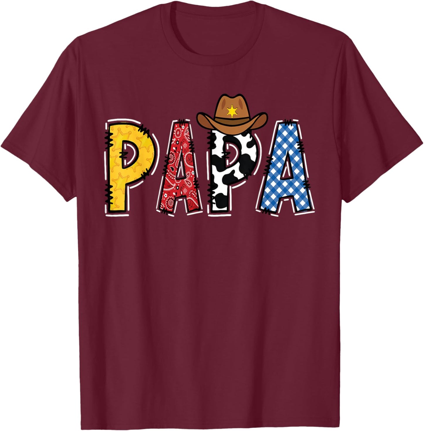 Cowboy Papa Western Rodeo Theme Kids Birthday Party T-Shirt - T-Shirt | Maroon