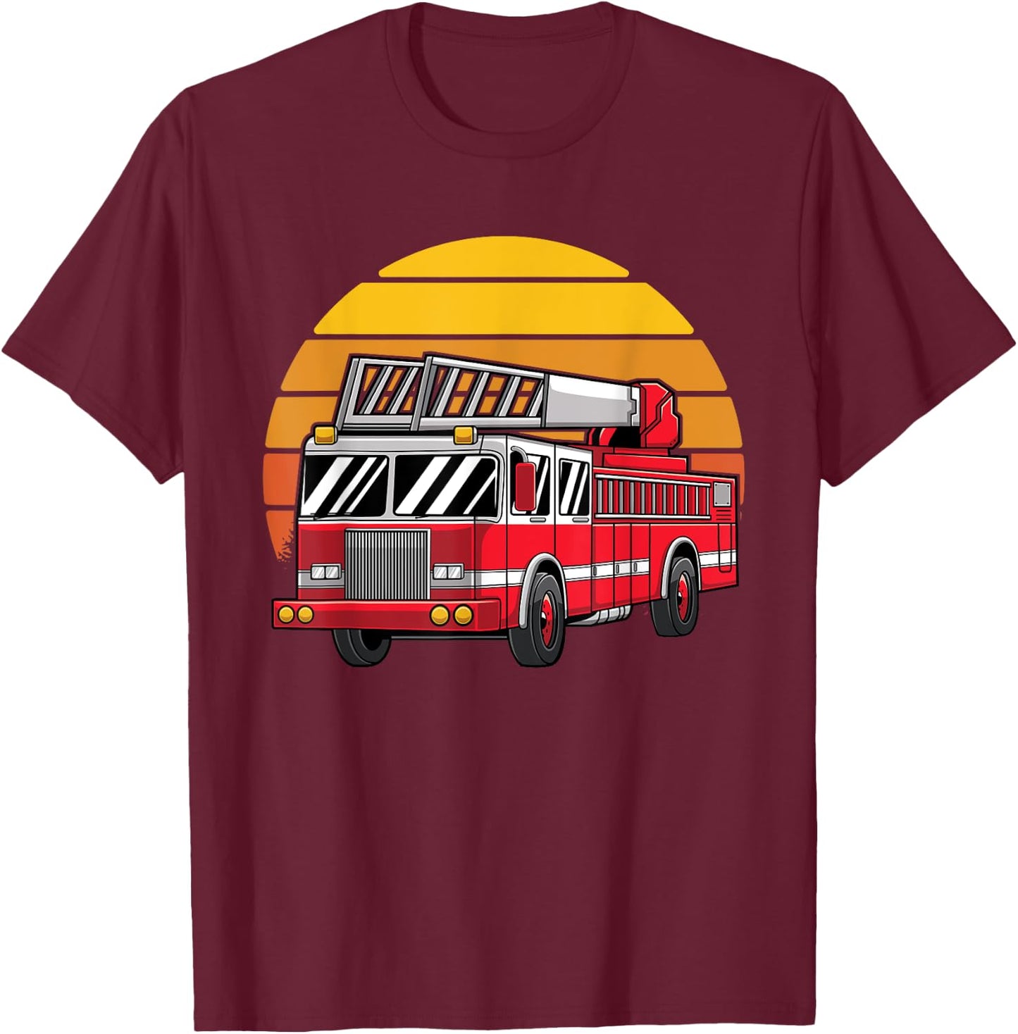Thin Red Line Firefighter Fire Truck Retro Sunset 80s T-Shirt - T-Shirt | Maroon
