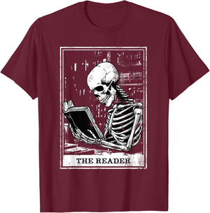 Tarot Card Shirt The Reader Tarot Skeleton Reading Book T-Shirt - T-Shirt | Maroon