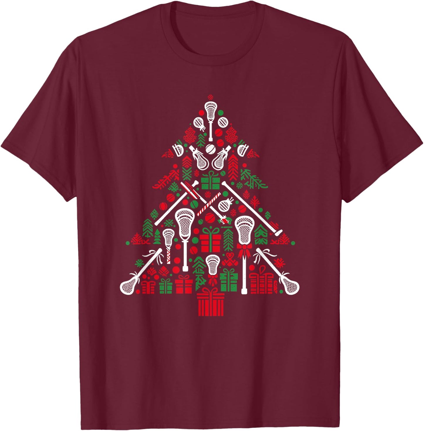 Funny Lacrosse Christmas Tree Player Kids T-Shirt - T-Shirt | Maroon