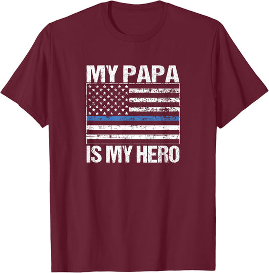 My Papa Hero Police Officer Grandson Granddaughter T-Shirt - T-Shirt | Maroon