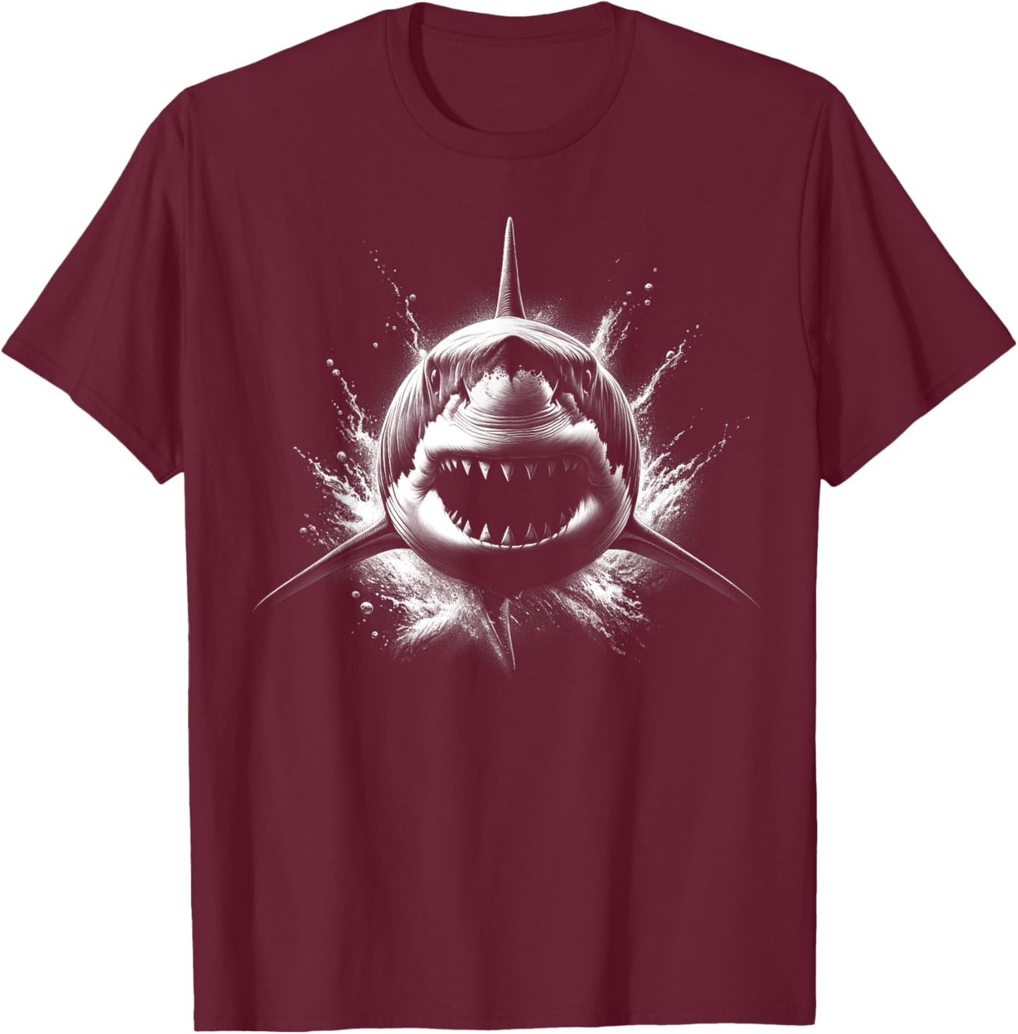 Cool Shark with Open Mouth in Black and White Style T-Shirt - T-Shirt | Maroon