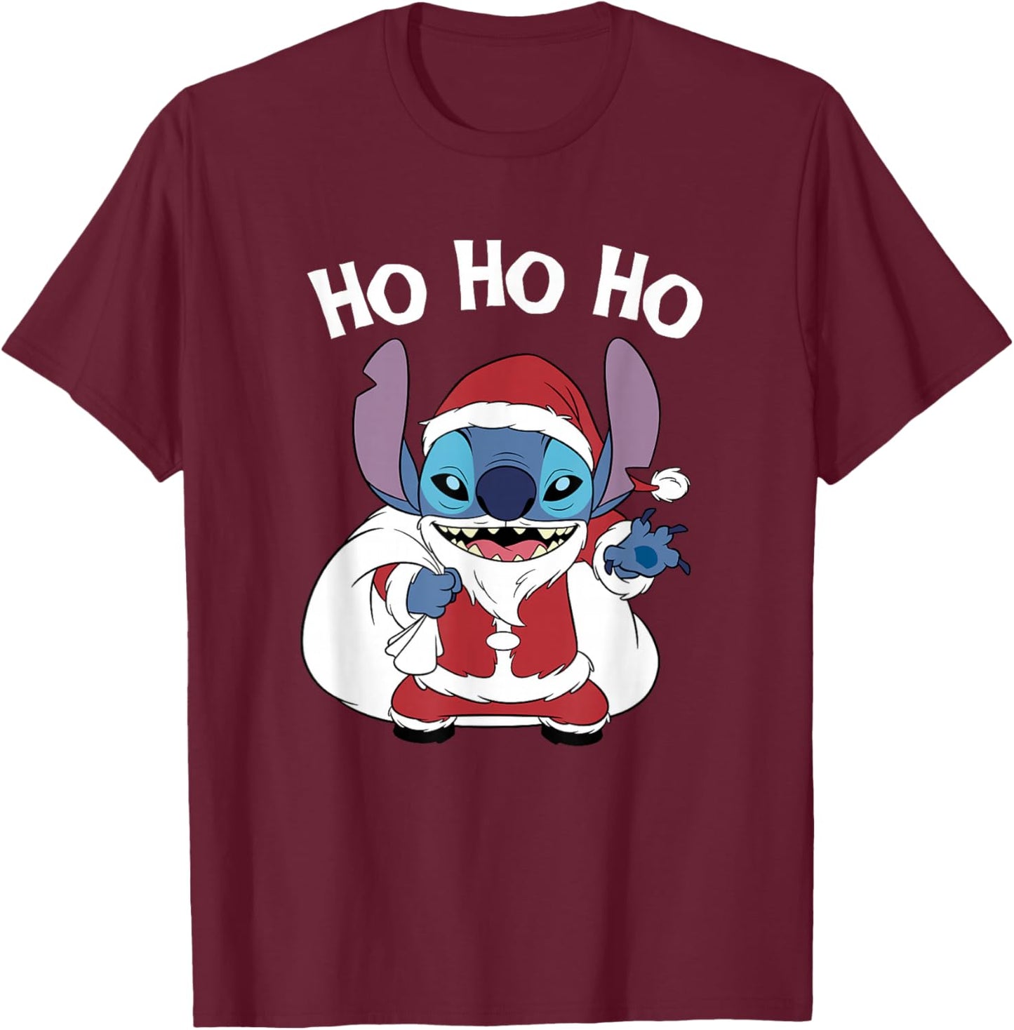 Disney Lilo & Stitch Christmas Santa Claus Stitch Ho Ho Ho T-Shirt - T-Shirt | Maroon