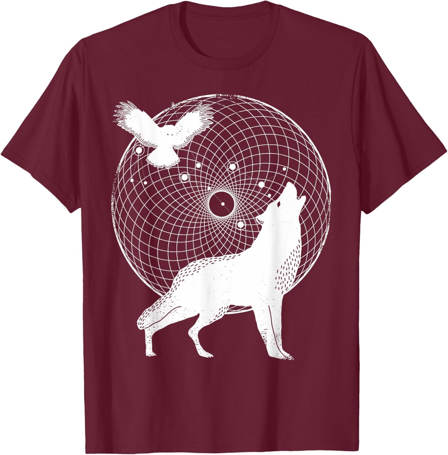 The Dharma Store - Torus Wolf - Sacred Geometry T-Shirt - T-Shirt | Maroon