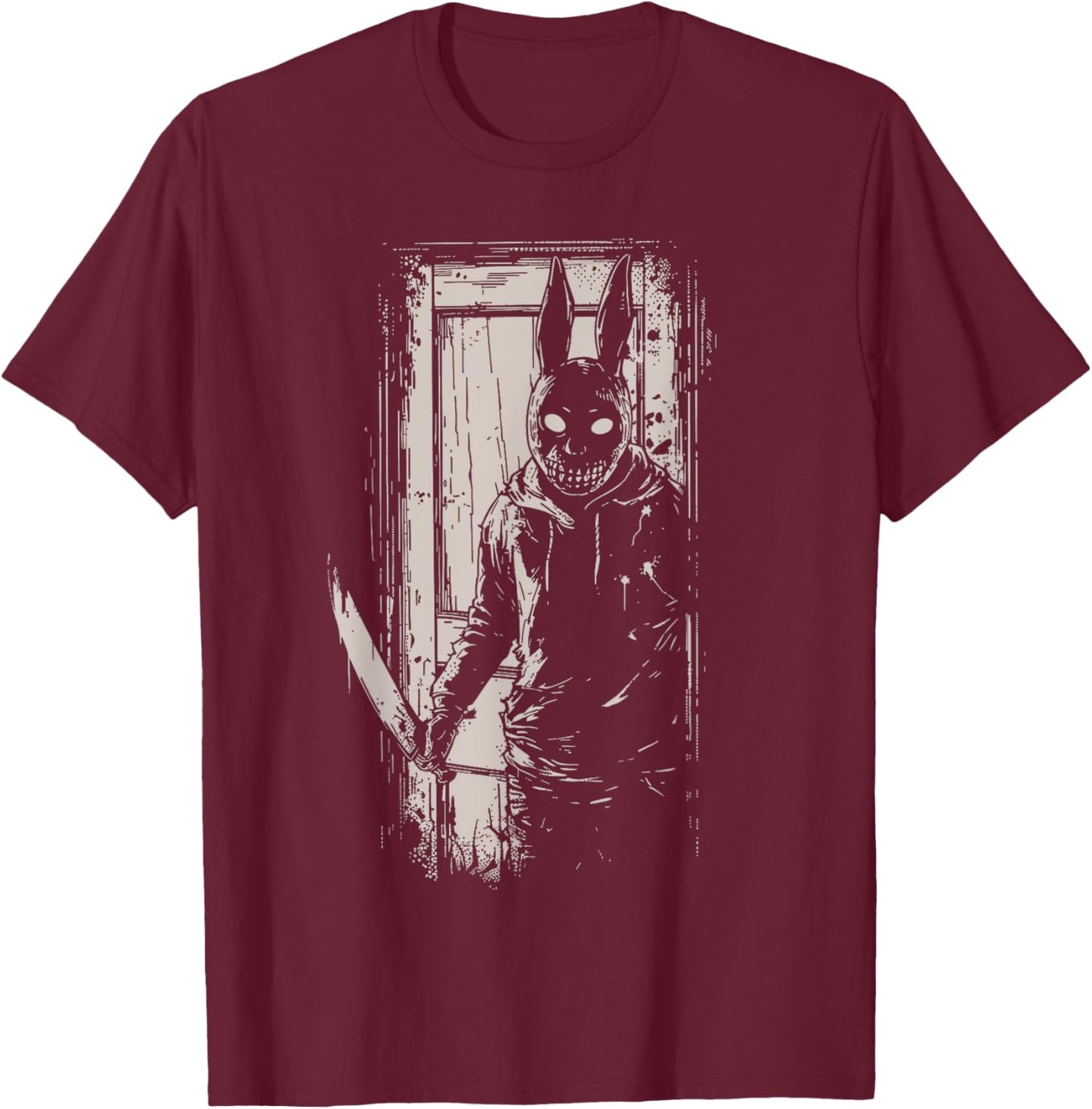 Horror Scary Creepy Bunny Mask Man Rabbit Alt Goth Slasher T-Shirt - T-Shirt | Maroon