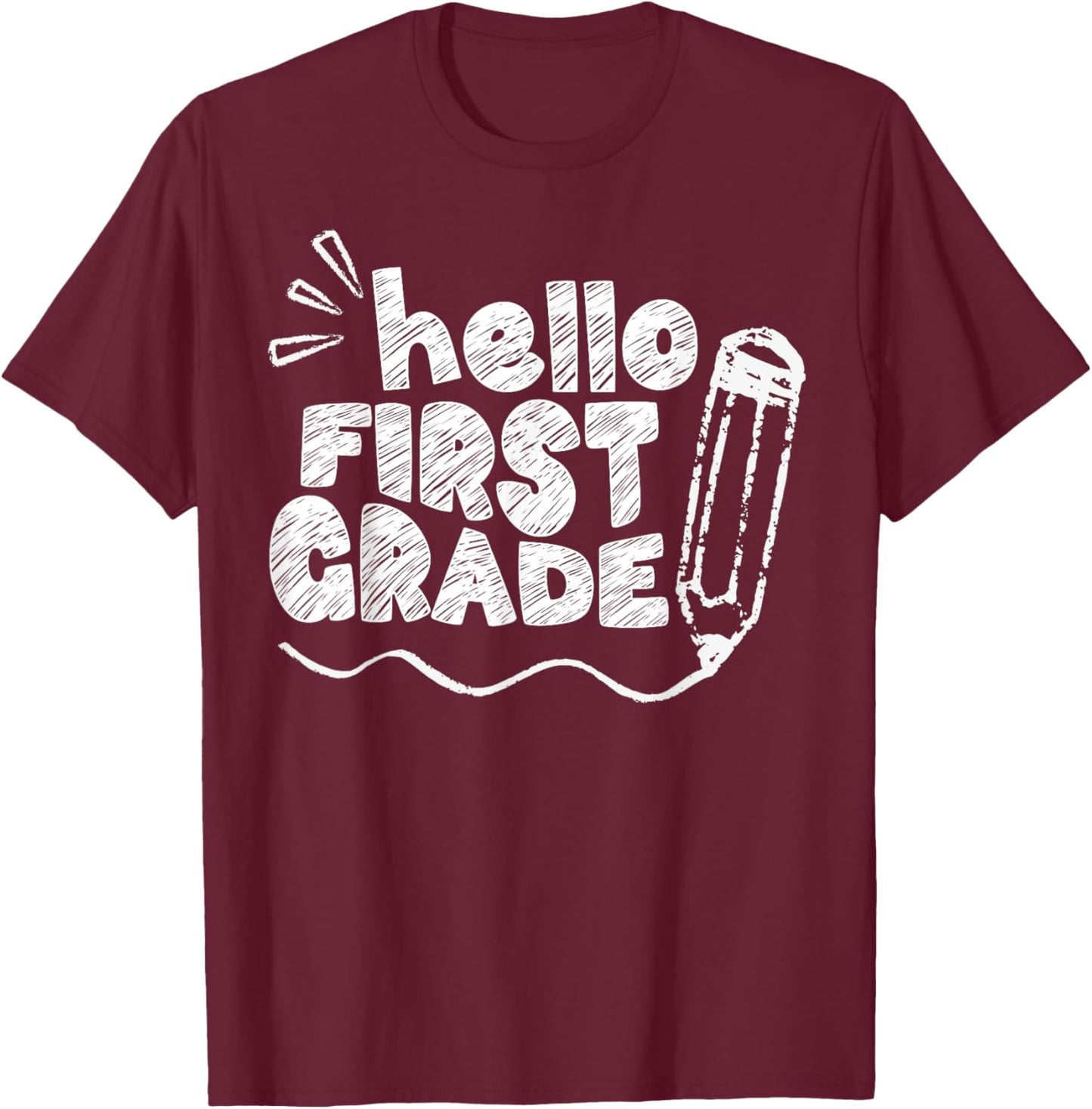 Hello First Grade Team 1st Grade Back to School Teacher Kids T-Shirt - T-Shirt | Maroon