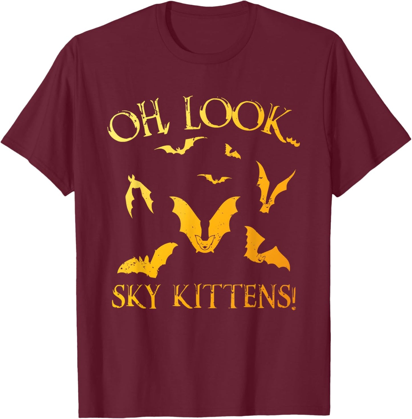 Funny Bat Art Women Kids Sky Kitten Bat Lovers T-Shirt - T-Shirt | Maroon