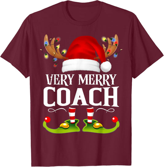 Very Merry X-Mas Coach Matching Christmas T-Shirt - T-Shirt | Maroon