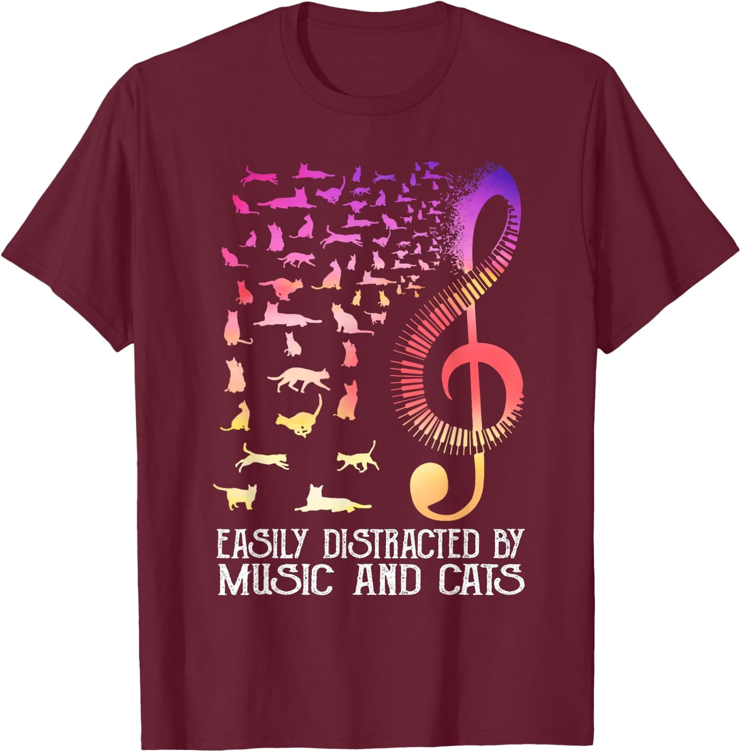 Easily distracted by music and cats for book lovers T-Shirt - T-Shirt | Maroon