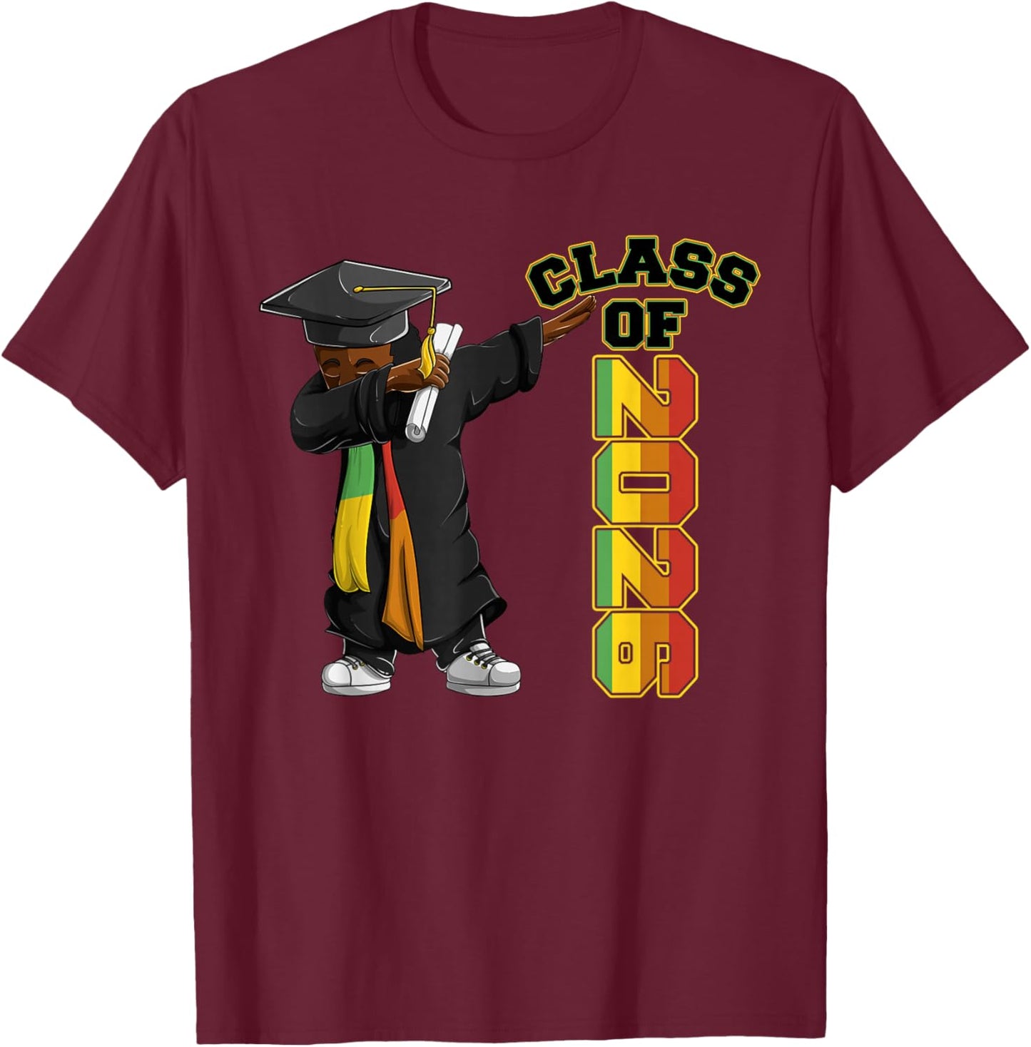 African American Graduate Boys, Dabbing Class Of 2026 T-Shirt - T-Shirt | Maroon