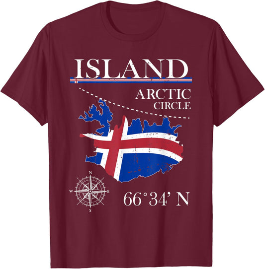 Island - Arctic Circle - Polar North Iceland Icelandic Flag T-Shirt - T-Shirt | Maroon