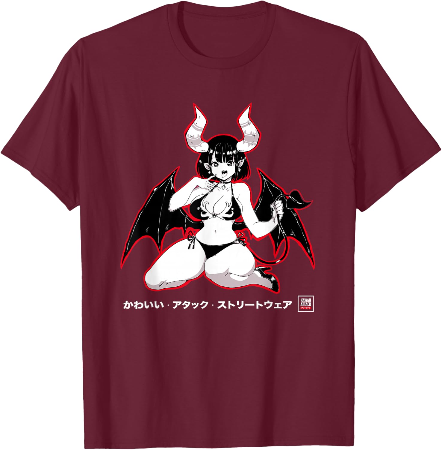 Yandere Succubus Kawaii Japanese Anime T-Shirt - T-Shirt | Maroon