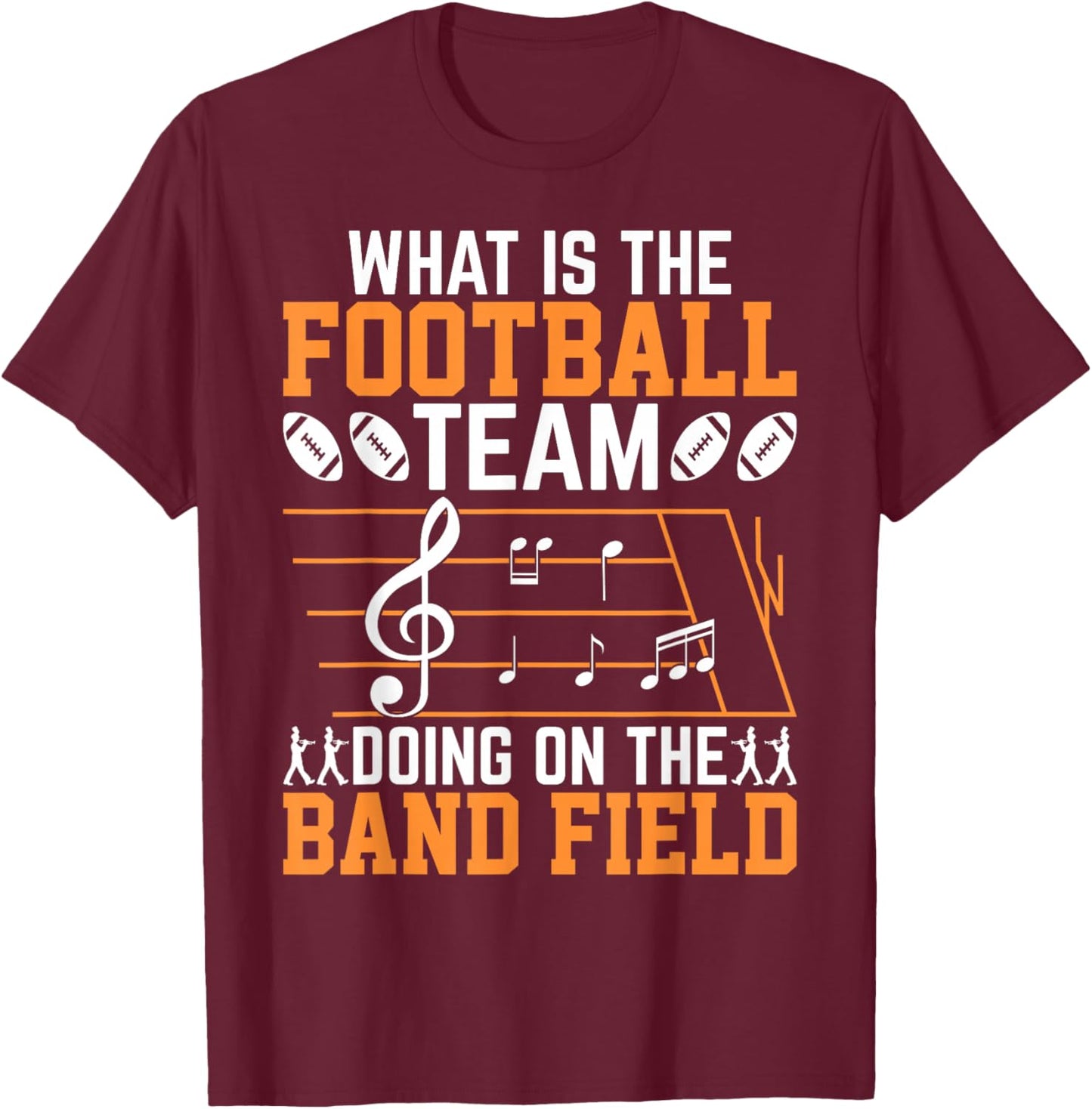 Marching Band Musician Musical Performance Gifts -Adults and Kids Black Small Football Team Doing On Band Field Modern Casual T-Shirt - T-Shirt | Maroon