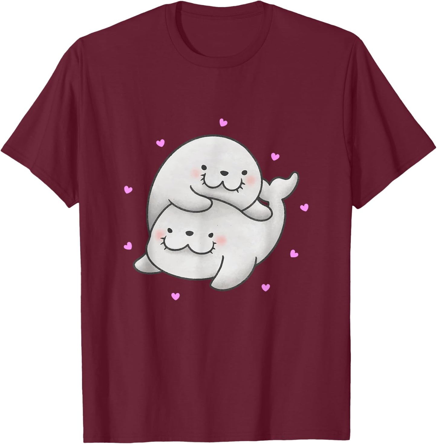 Cute Baby Harp Seal couple Sea Animals lover Gift T-Shirt - T-Shirt | Maroon