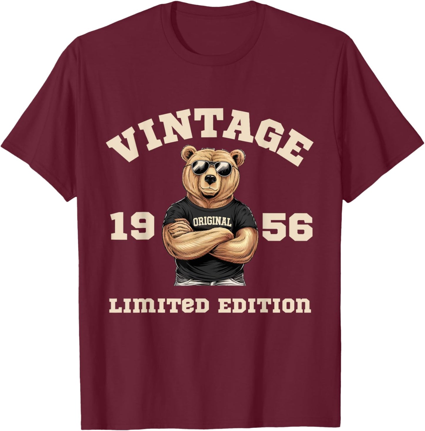 Vintage 69th Birthday 1956 Born Teddy Bear T-Shirt - T-Shirt | Maroon
