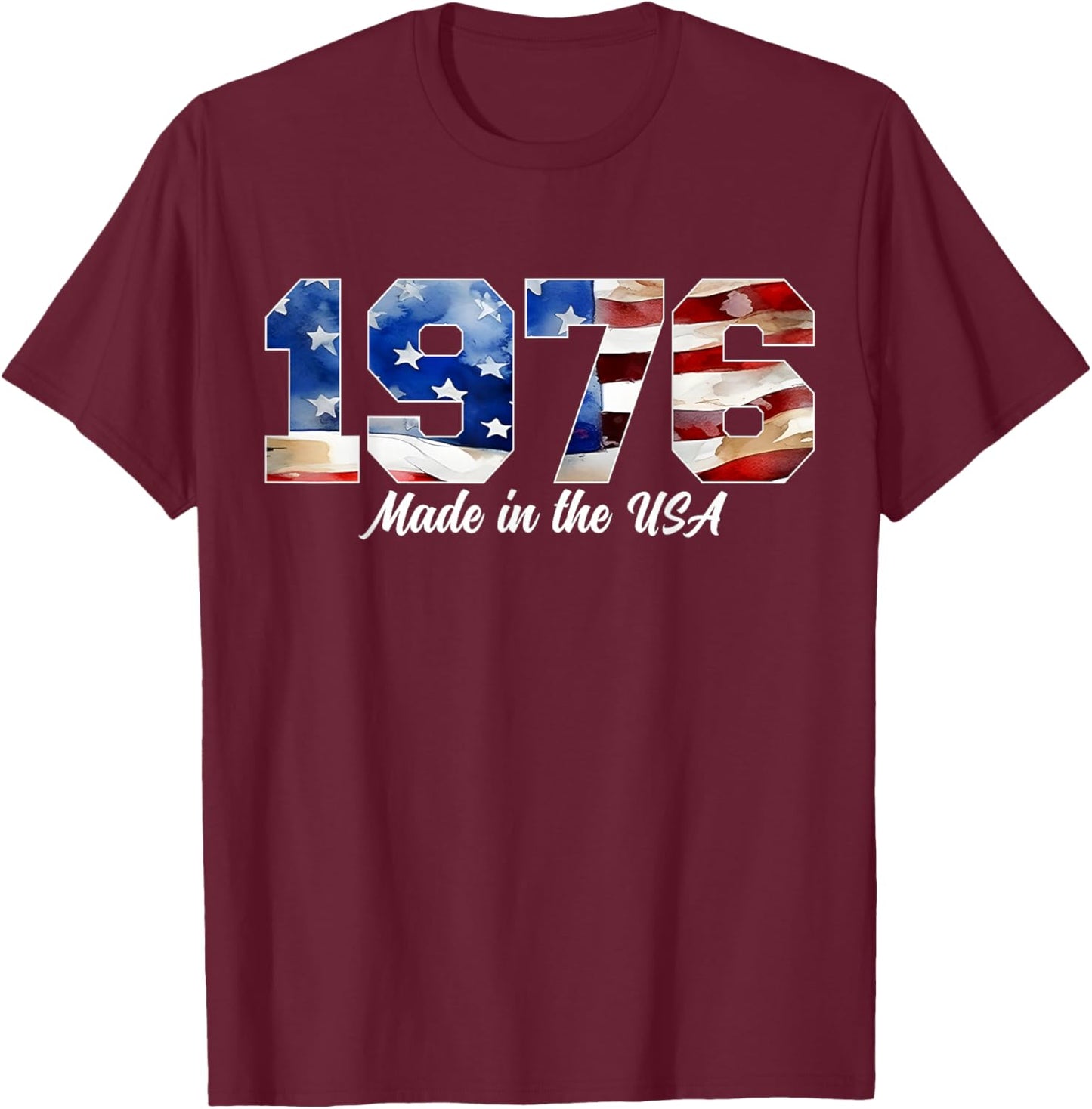 50th Birthday 1976 American Flag Born in 1976 USA Pride T-Shirt - T-Shirt | Maroon