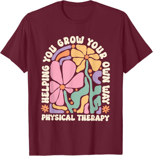 Retro Physical Therapy Boho Flowers Pediatric PT Graduation T-Shirt - T-Shirt | Maroon