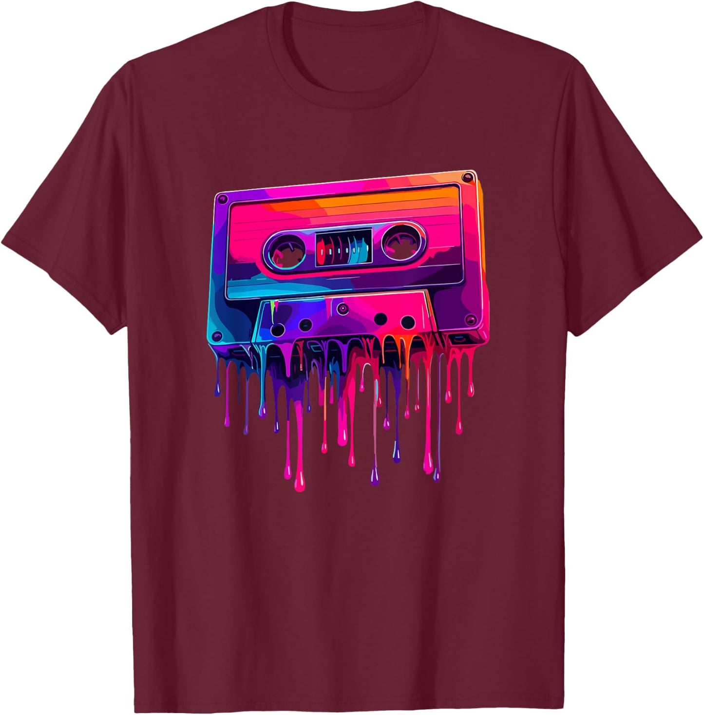 Dripping Paint Art Cassette Player Music Tape Recorder T-Shirt - T-Shirt | Maroon