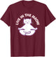Yoga Teacher Gifts LAD Graphics Yoga Cat 'Live In The Meow' Yogi Kitty Meditation Black Women's Classic Fit Short Sleeve T-Shirt - T-Shirt | Maroon