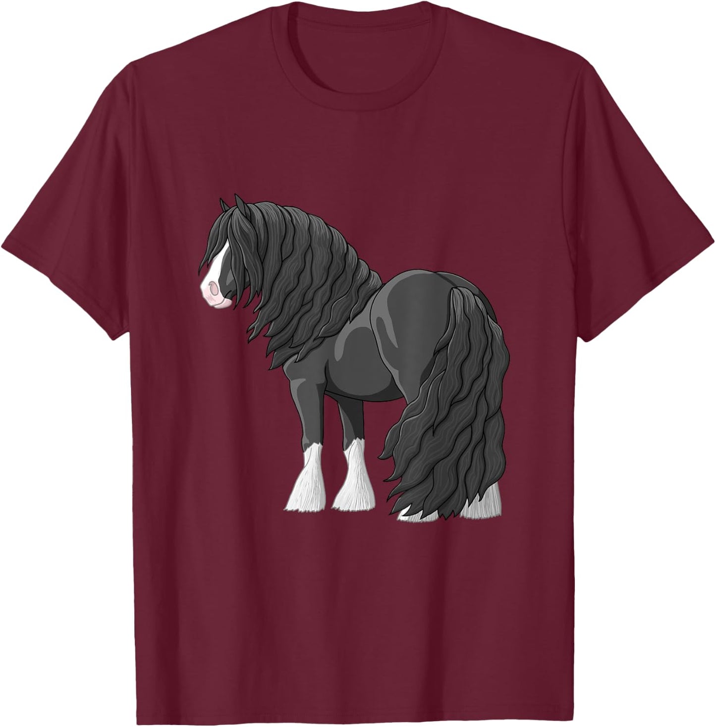 Black & White Gypsy Vanner Gypsy Cob Tinker Draft Horse T-Shirt - T-Shirt | Maroon