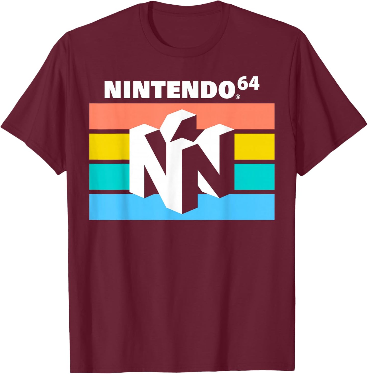 Nintendo Classic 64 Striped Logo T-Shirt - T-Shirt | Maroon