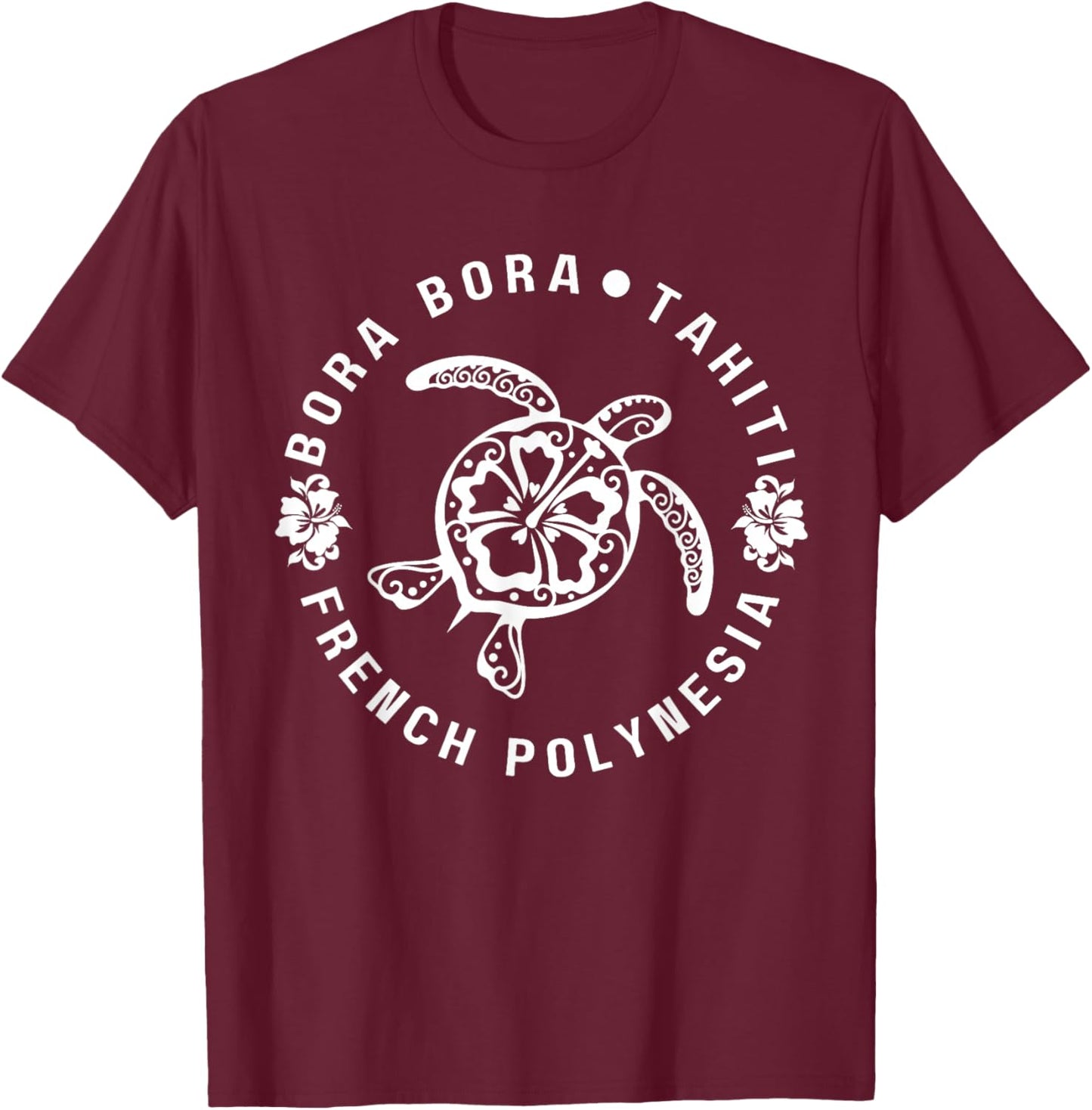 French Polynesia Bora Bora Tahiti Hibiscus Turtle T-Shirt - T-Shirt | Maroon
