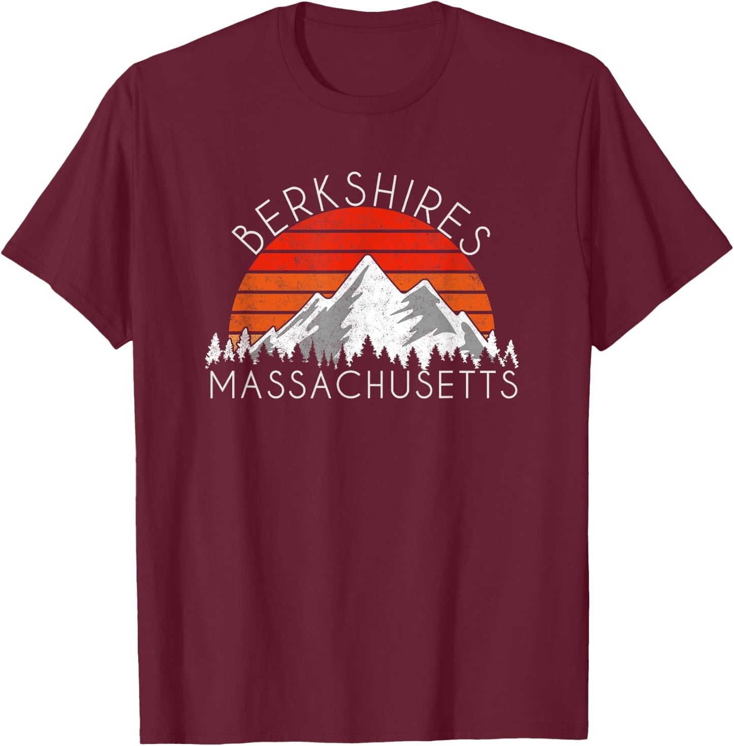 Retro Vintage Berkshires, Massachusetts Distressed T-Shirt - T-Shirt | Maroon