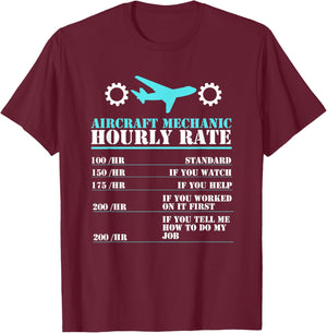 Aircraft Mechanic Hourly Rate Airframe Powerplant Technician T-Shirt - T-Shirt | Maroon