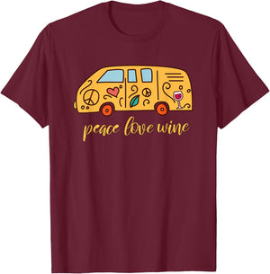 Peace Love Wine Lover 1960's Retro Hippy Costume Hippie Gift T-Shirt - T-Shirt | Maroon