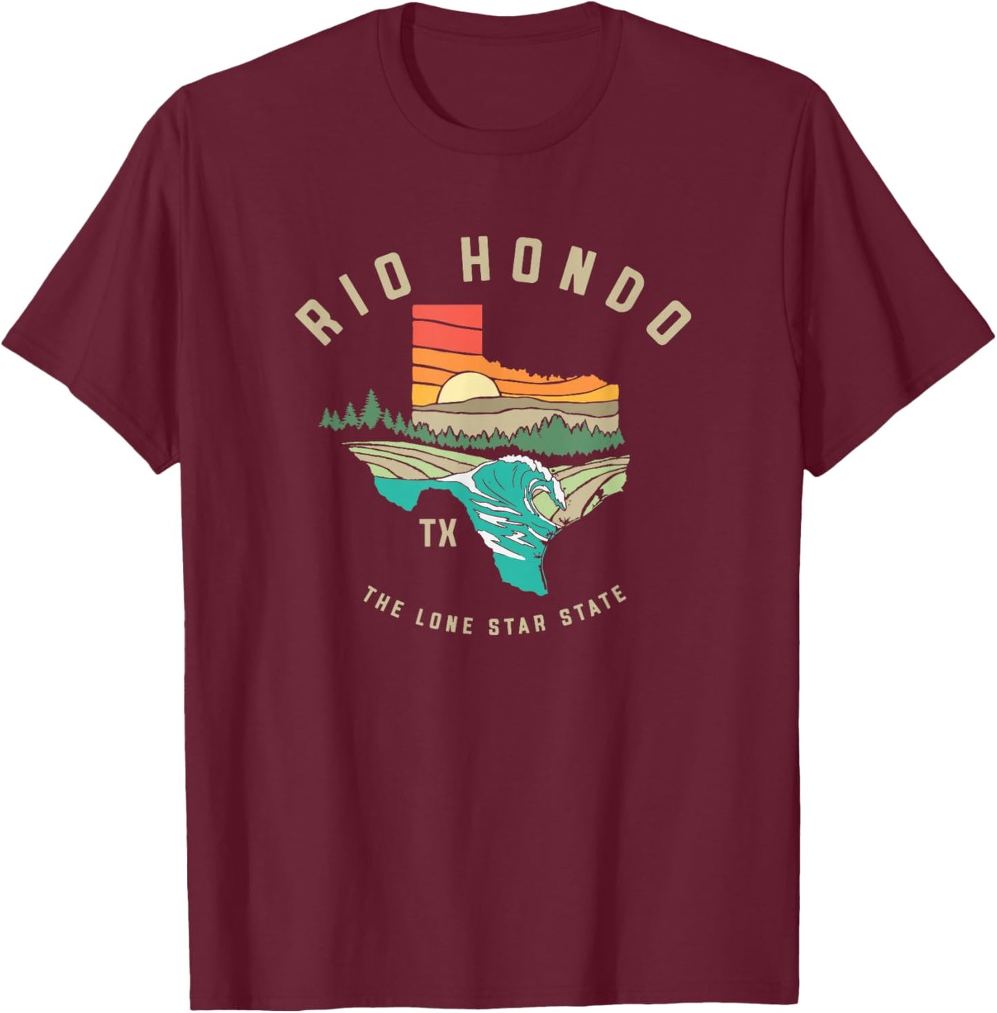 Rio Hondo Texas Outdoors Vintage Nature Illustration T-Shirt - T-Shirt | Maroon
