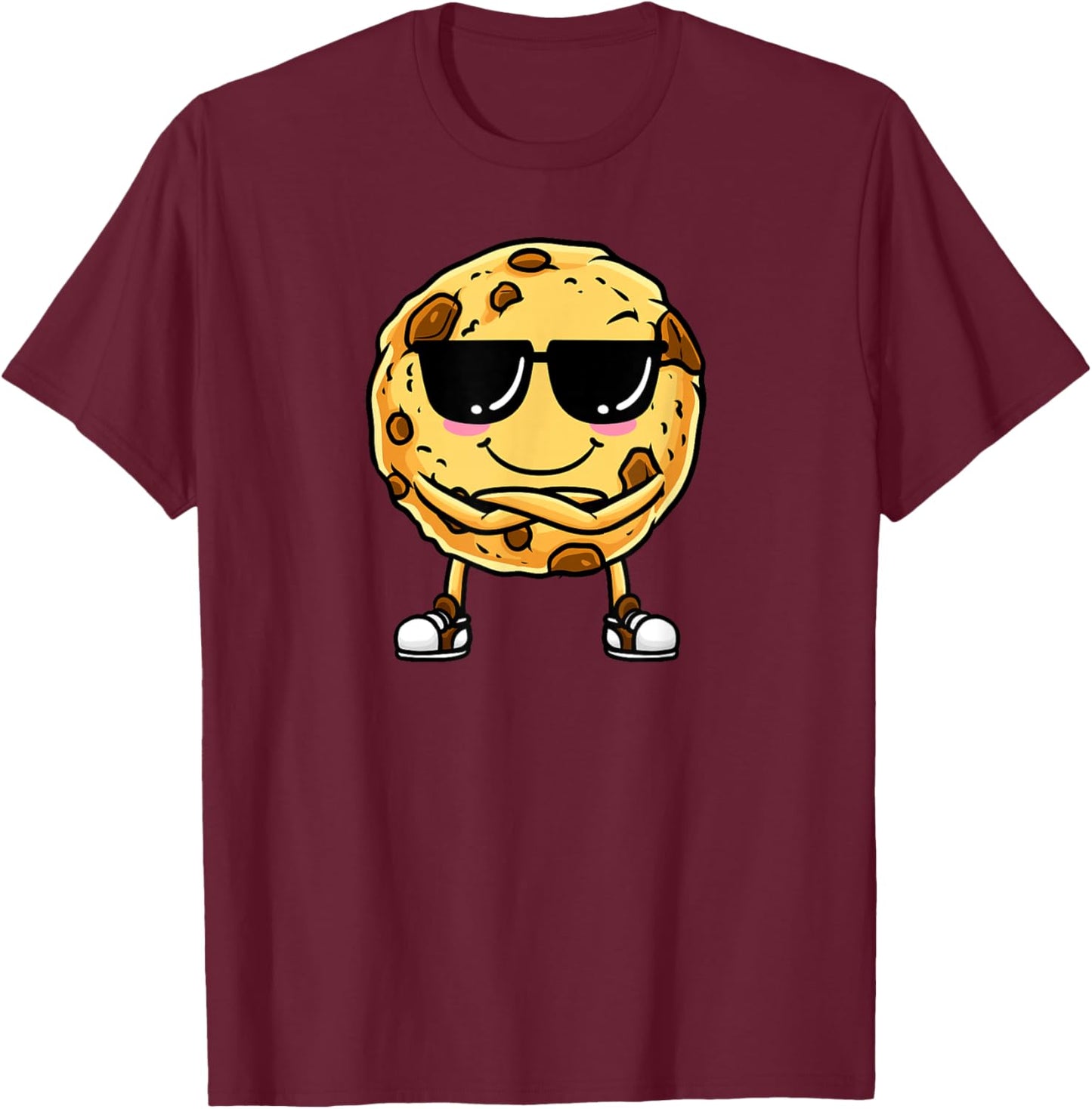 Chocolate Chip Cookie With Sunglasses Design T-Shirt - T-Shirt | Maroon