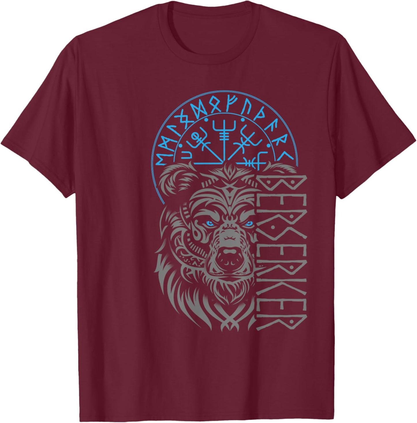 Berserker & Viking Compass - Norse Bear Design T-Shirt - T-Shirt | Maroon