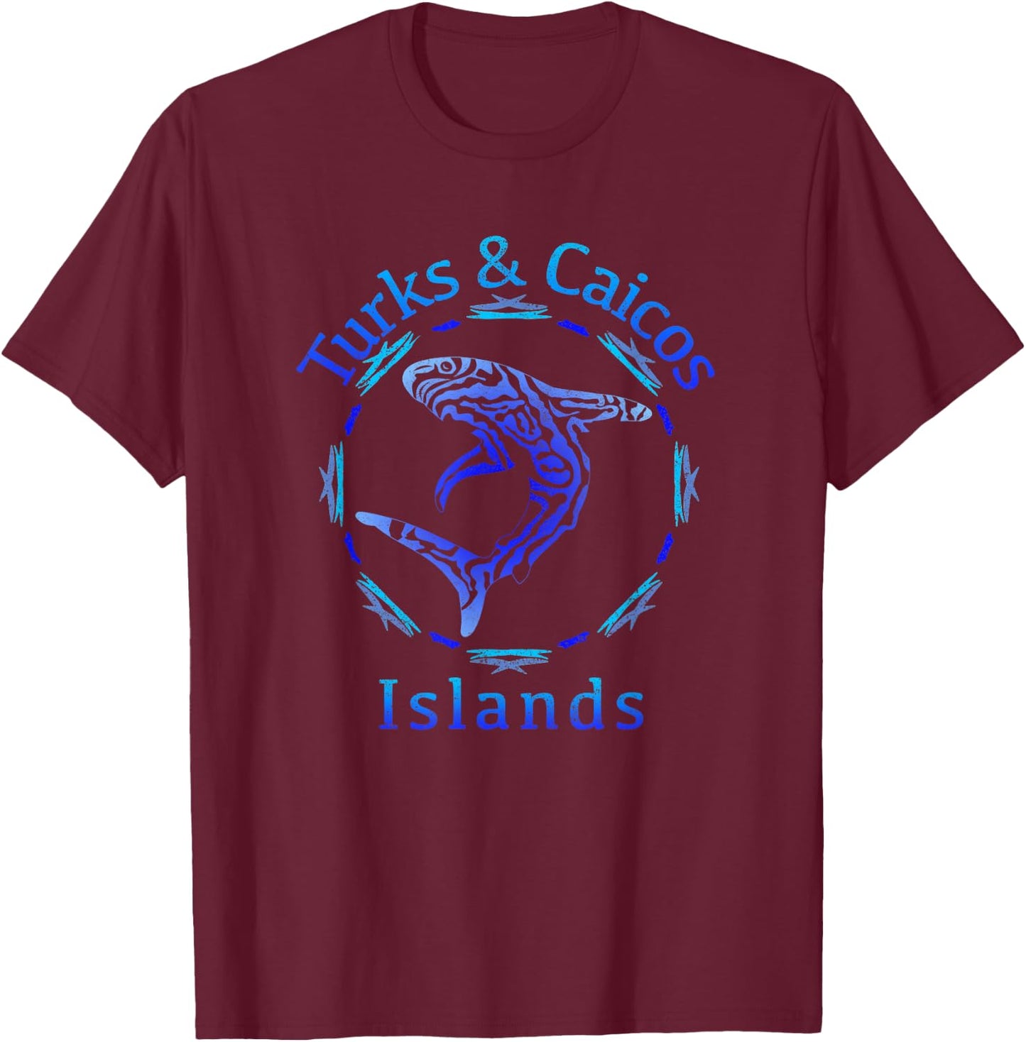 Turks & Caicos Islands / Vintage Shark Gift T-Shirt - T-Shirt | Maroon