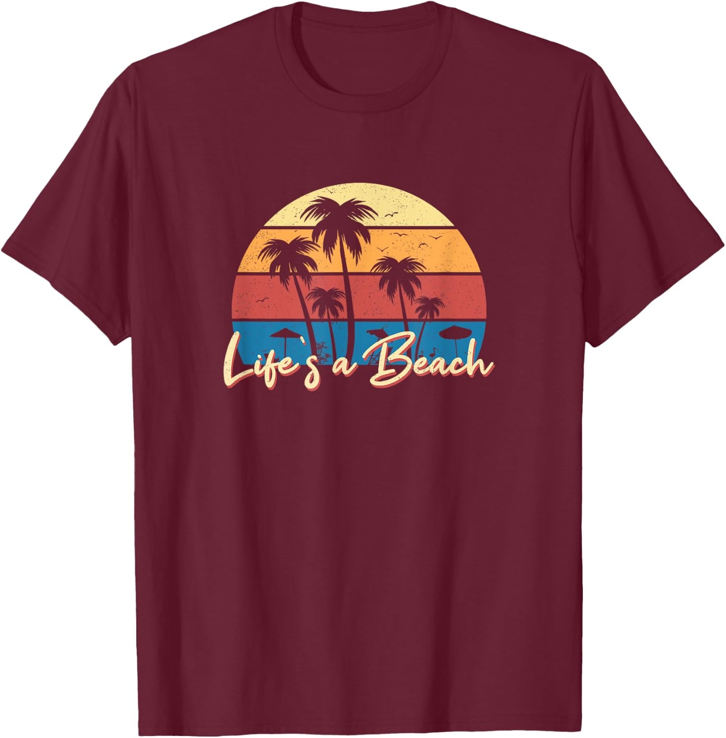 Life's a Beach Funny Retro Palm Tree Vacation Summer Gifts Women Girls Kids T-Shirt - T-Shirt | Maroon