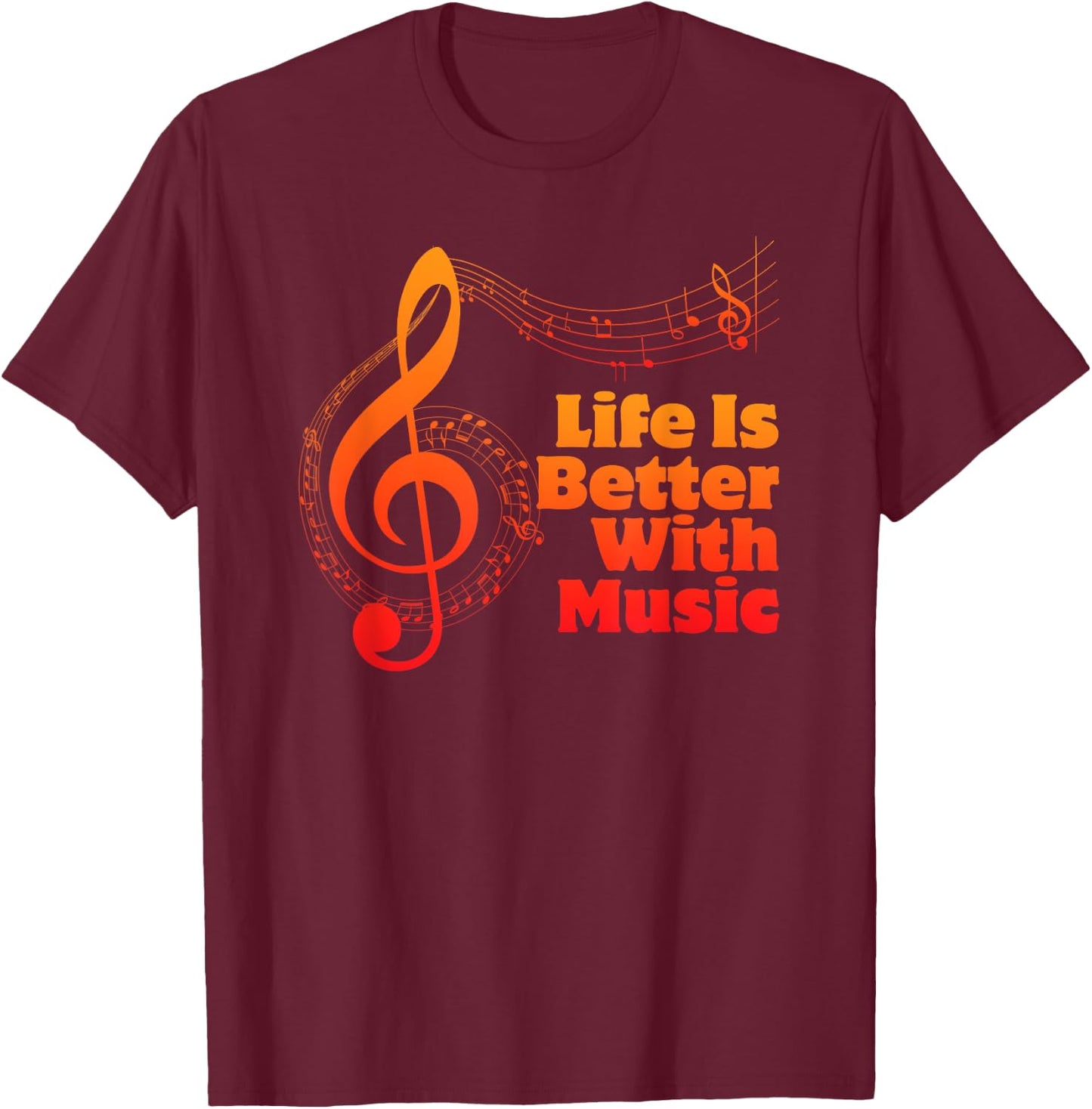 Life is Better with Music Theory Musician Teacher Notes Clef T-Shirt - T-Shirt | Maroon