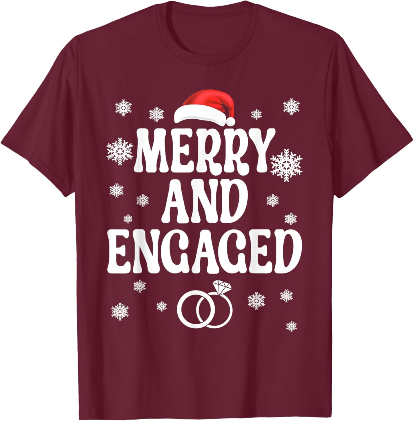 Merry and Engaged Couple Christmas Matching Pajama PJ T-Shirt - T-Shirt | Maroon