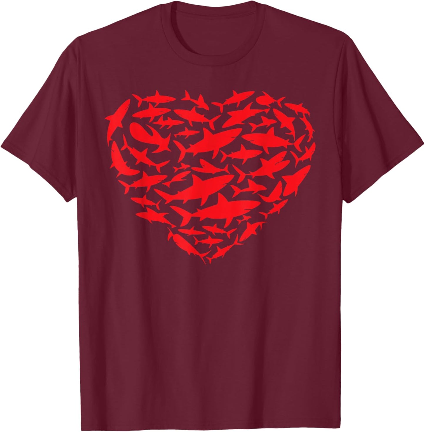 Valentine Sharks Heart Sea Animal Lover Ocean Wildlife T-Shirt - T-Shirt | Maroon
