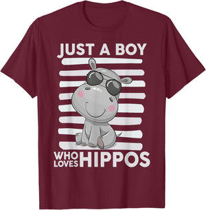 Kids Hippo-Shirt Boys Toddler Just A Boy Who Loves Hippos T-Shirt - T-Shirt | Maroon