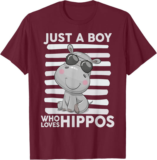 Kids Hippo-Shirt Boys Toddler Just A Boy Who Loves Hippos T-Shirt - T-Shirt | Maroon