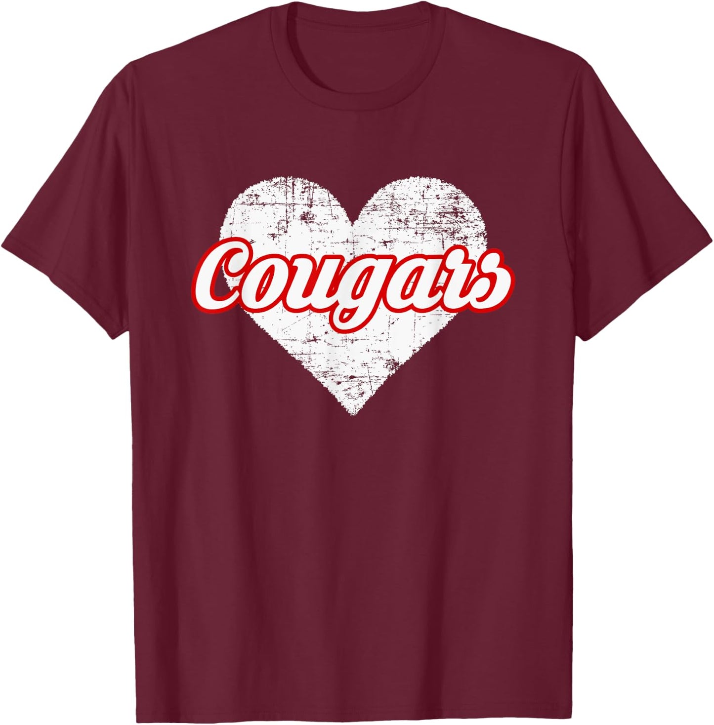 Hazleton Area Cougars Over Heart T-Shirt - T-Shirt | Maroon