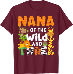 Nana Of The Wild and Three Zoo Theme Party Safari Jungle T-Shirt - T-Shirt | Maroon