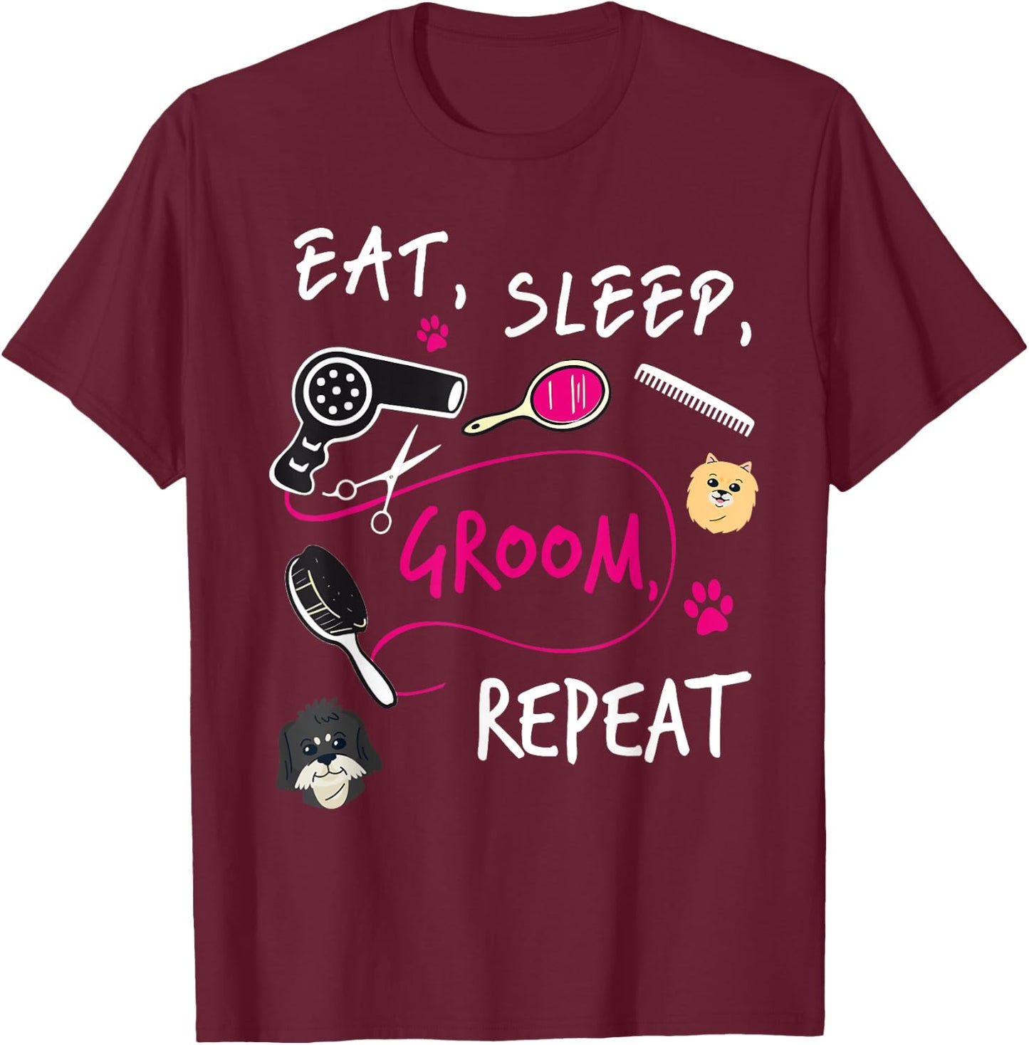 Dog Groomer Gift Funny Dog Grooming Shirt Dog Salon Women Girls Kids T-Shirt - T-Shirt | Maroon