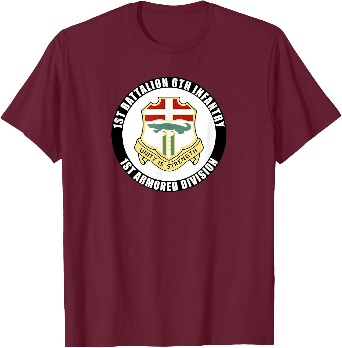 SoldierTees 1st Battalion 6th Infantry 1st Armored Division Veteran -Adults Black Cotton 100% Short Sleeve Classic Fit Small T-Shirt - T-Shirt | Maroon