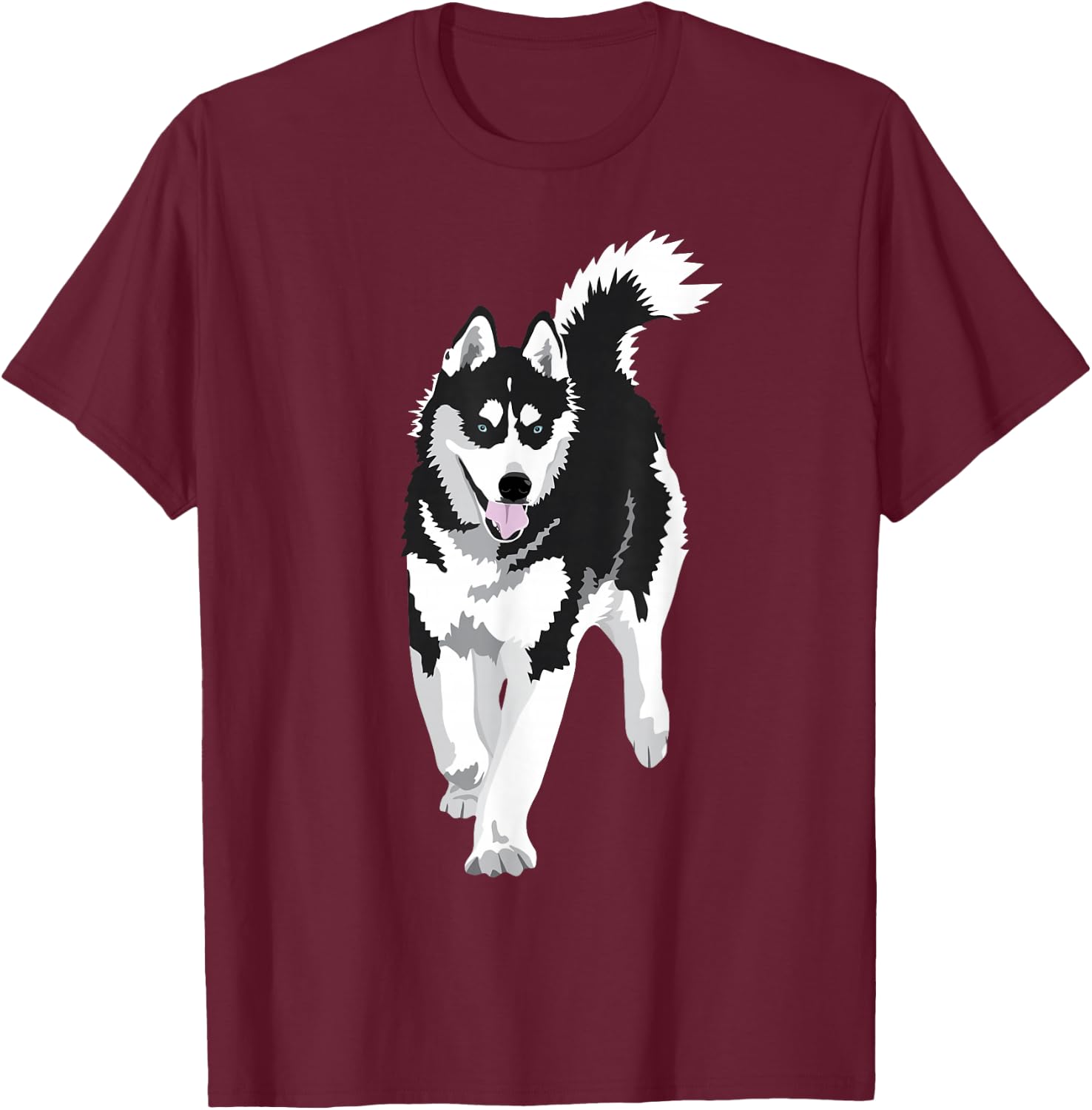 black and white Siberian Husky Snow Dog T-Shirt - T-Shirt | Maroon