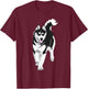 black and white Siberian Husky Snow Dog T-Shirt - T-Shirt | Maroon